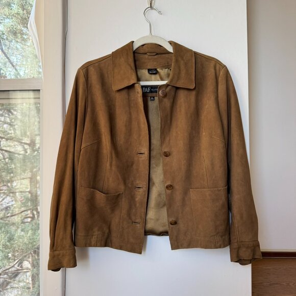 Vintage Jackets & Blazers - Vintage 90s Suede Leather Jacket Brown DAF David Fahner Medium